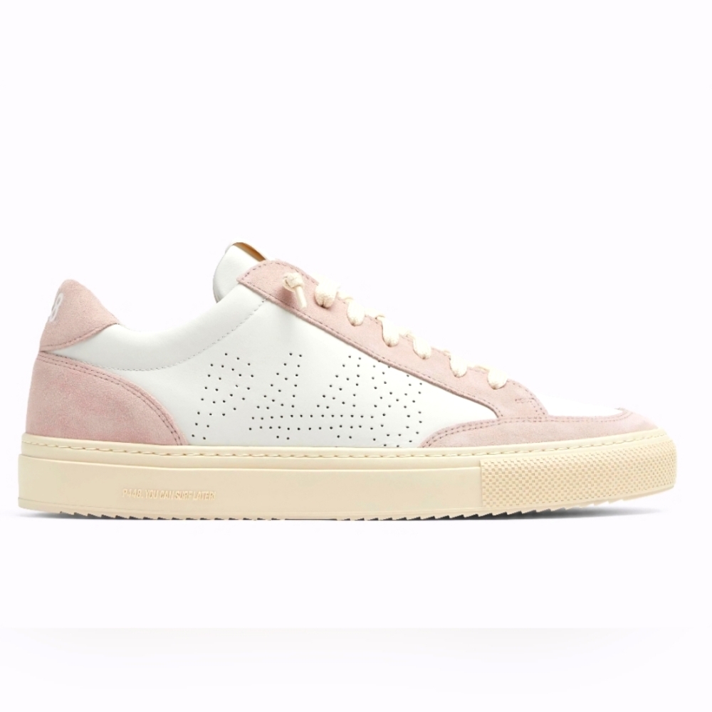 NEW~Italian Crafted P448 SOHO  Women's White Leather and Nude Suede Sneakers